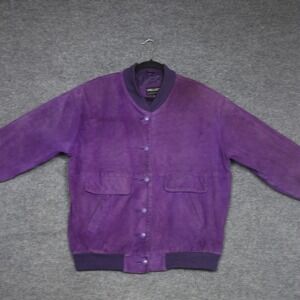 PELLE Mens Purple Suede Bomber Jacket Genuine Leather Lined Nylon Button Front